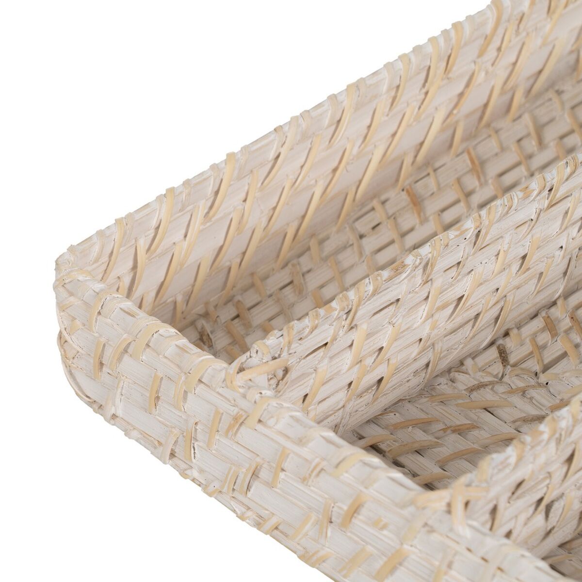 Bestekmand Wit Bamboe Rotan 34 x 24 x 6 cm